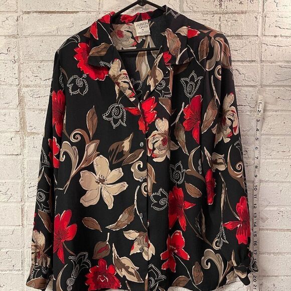 Allison Daley Floral long sleeve Button UP top Blouse Plus Curvy Size 16 - Picture 1 of 8